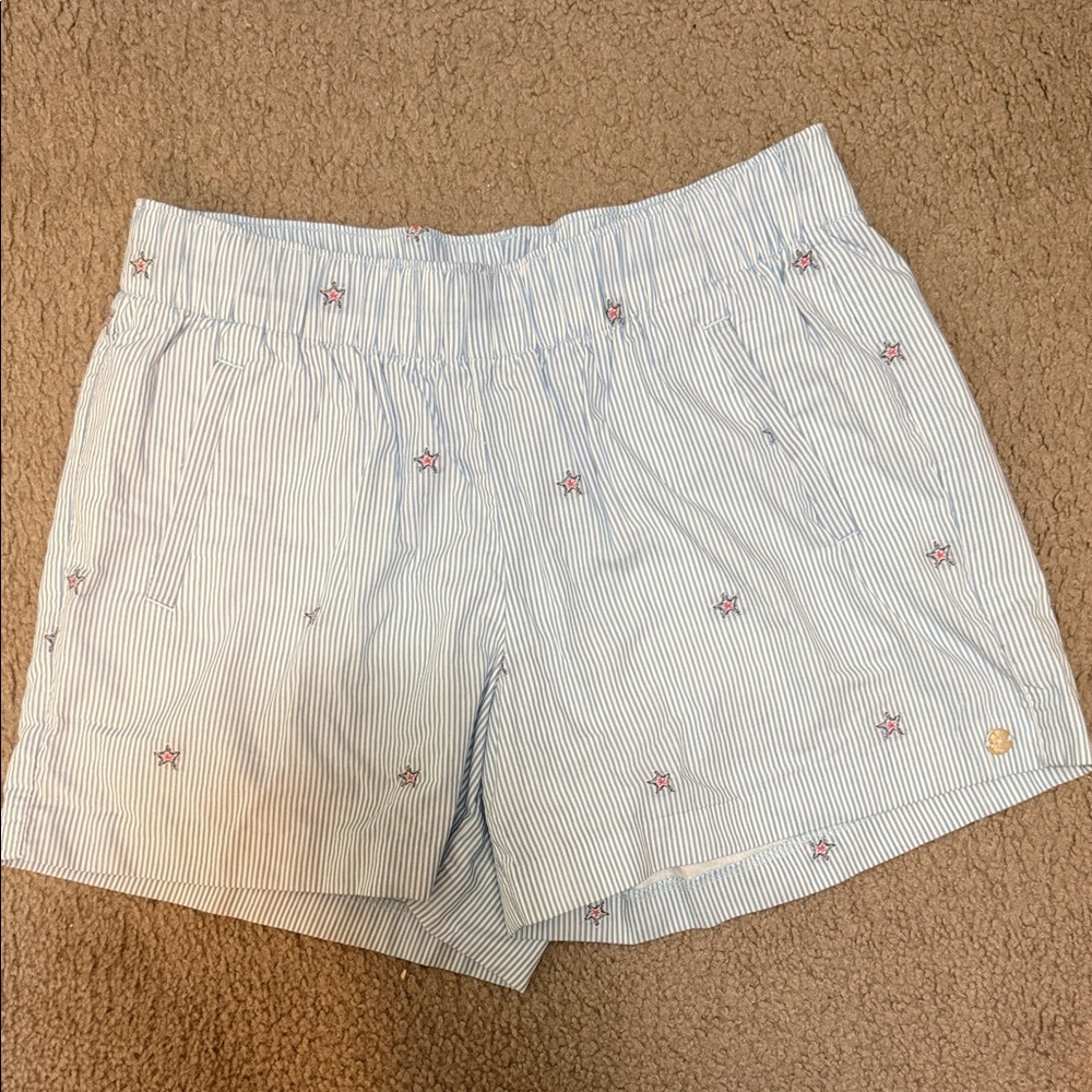 Lilly Pulitzer Blue Striped Shorts with Pink Embroidery